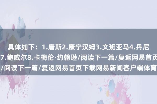 具体如下：1.唐斯2.康宁汉姆3.文班亚马4.丹尼尔斯5.郎佐·鲍尔6.哈登7.鲍威尔8.卡梅伦·约翰逊/阅读下一篇/复返网易首页下载网易新闻客户端体育集锦