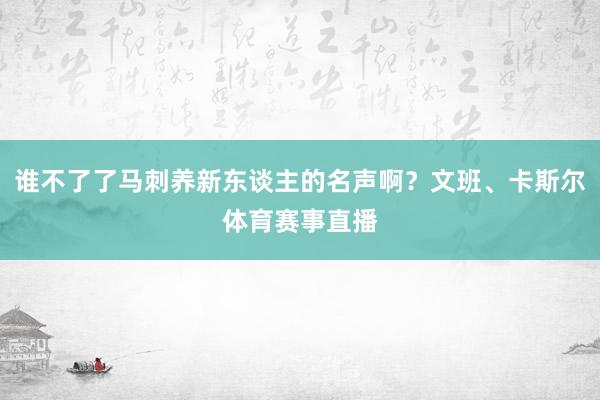 谁不了了马刺养新东谈主的名声啊？文班、卡斯尔体育赛事直播