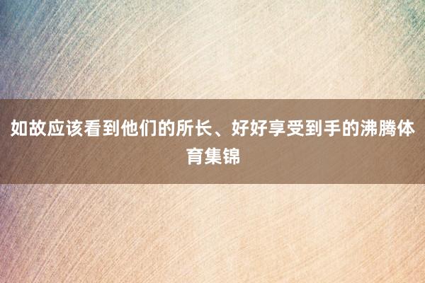 如故应该看到他们的所长、好好享受到手的沸腾体育集锦